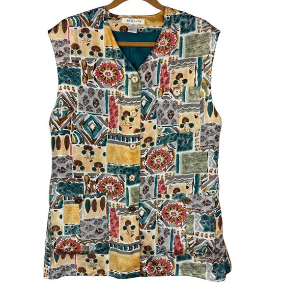 Bogari Vest Women's Medium Multicolor Bohemian Aztec Floral Print 100% Silk Long - Picture 1 of 10